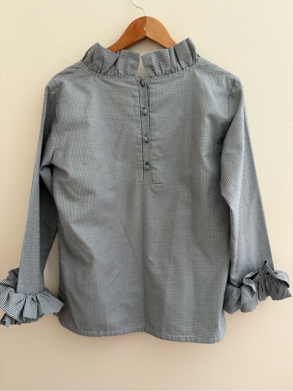 Gingham Ruffle V-Neck Blouse in Black & White - Picture 5 of 10